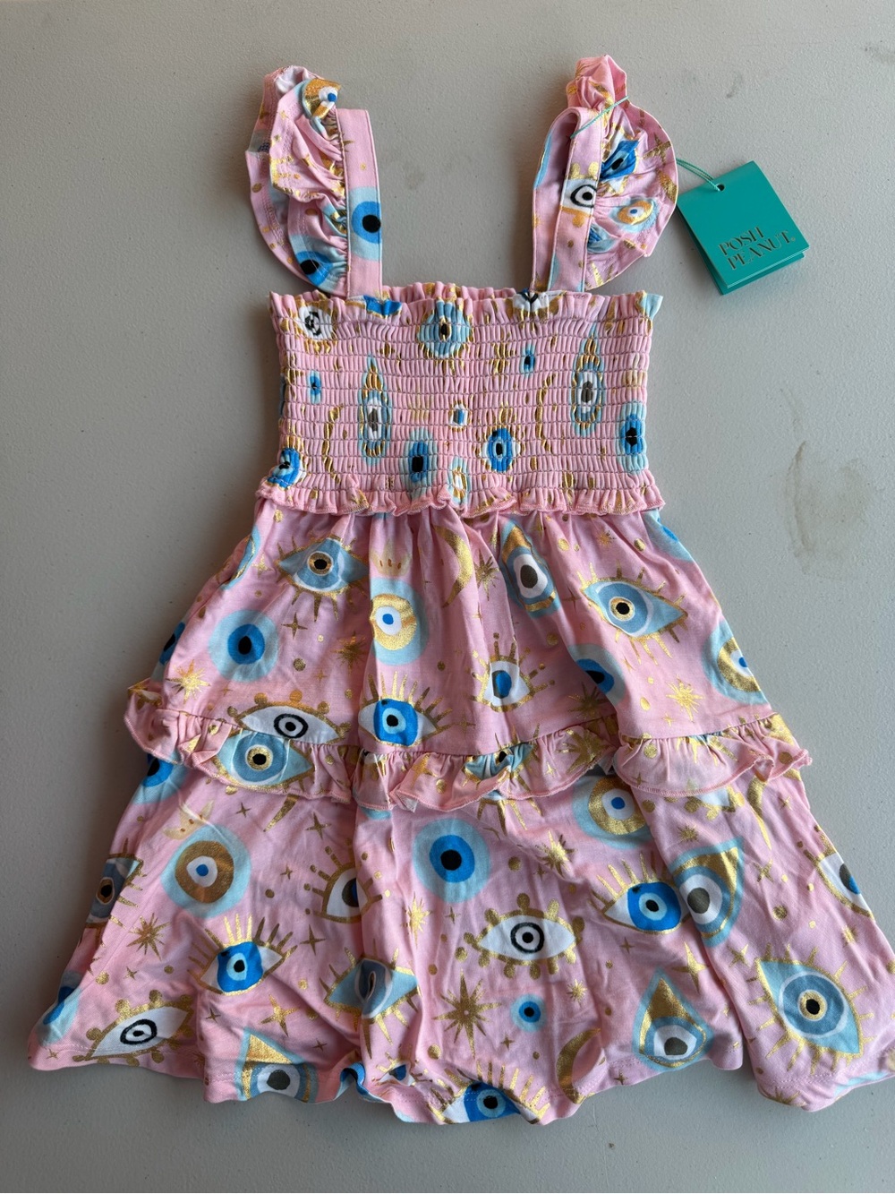 Posh Peanut Pink Sundress with Blue and Gold Eye Motif